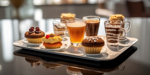 Small coffees and cupcakes served on a table