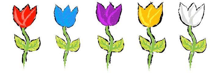 Design elements of flowers in scribble style
