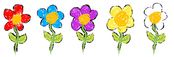 Design elements of flowers in scribble style