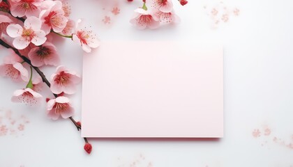 minimalistic chinese new year postcard with empty space for congratulations with cherry blossom branch decoration 