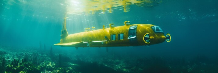 Yellow submarine. Exploring the depths of the ocean
