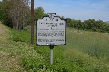 Historical marker on side of road near Woodstock Virginia