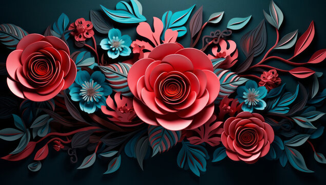 Black floral wallpaper of black roses. Colorful Flower Bouquet, A bouquet of wildflowers, arranged in a vase ,love & shiny Romantic colors