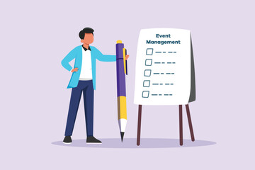 Events, scheduling, creativity. Event management concept. Colored flat vector illustration isolated.