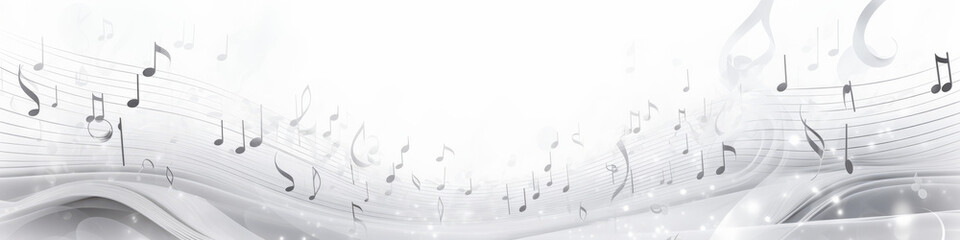 Silhouettes of music notes on sheet, composing app, karaoke, white background - Powered by Adobe