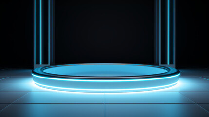 Futuristic dark podium with light and reflection background, Luxury podium background,Product showcase ,product stage