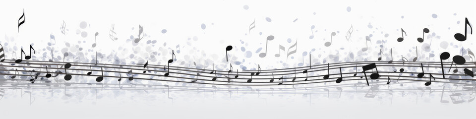 Silhouettes of music notes on sheet, composing app, karaoke, white background - obrazy, fototapety, plakaty