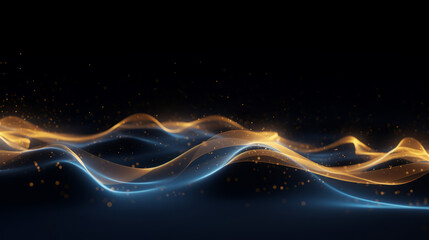 Golden wave of light on a black background, bright particles. Sound and music visualization.Golden Dust Splash