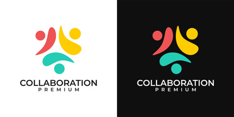 People community logo design. Colorful fun unity logo. Vector logo template of people, diversity, partner, social, vector, team work, collaboration. - obrazy, fototapety, plakaty