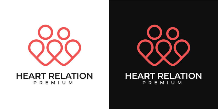Two Hearts love logo design. Couple hearts logo line stroke. Married couples logo template vector.