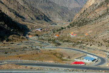 Mountain valley with a zigzag road in Northern areas of Gilgit -Baltistan