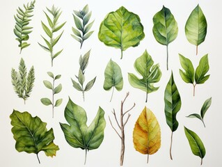 Botanical Leaves Watercolor Study