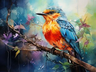 Vibrant Bird Watercolor Portrait