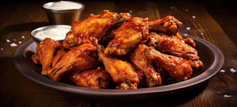 Plate of hot wings side view 