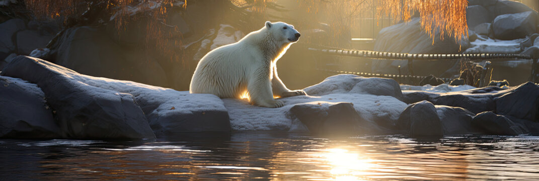 Polar bear outside in early morning light