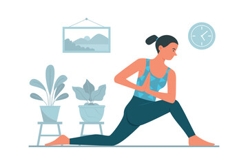 Young Woman Doing Yoga Exercise at Home for Healthy Lifestyle Concept Illustration
