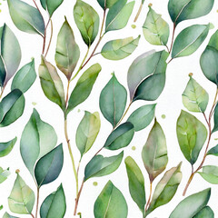 Eucalyptus leaves and branches pattern flat lay
