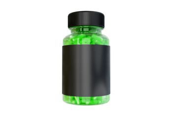 Vitamins packaging black label green jar