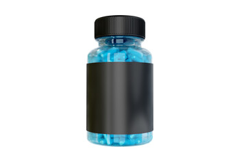 Vitamins packaging black label bright blue jar
