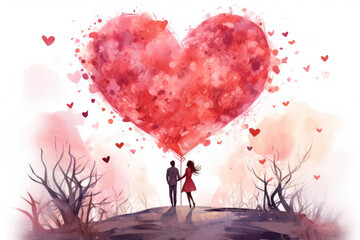 Valentines love watercolor concept art