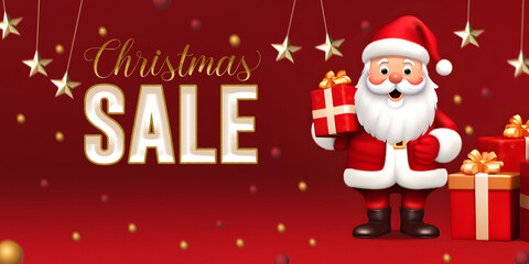merry Christmas and happy new year greeting with santa sale promotion social media poster