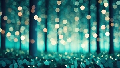 Fototapeta premium dreamy atmosphere with shiny lights defocused background image, green grass and trees in the woods