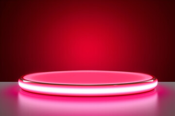3D Render of Red Pink Glowing Product Podium Background