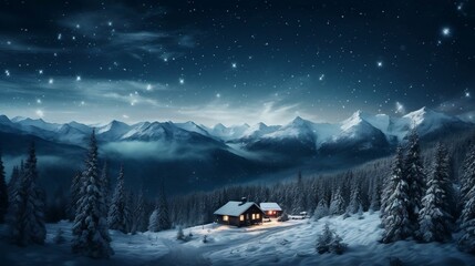 A remote mountain cabin under the silent stars
