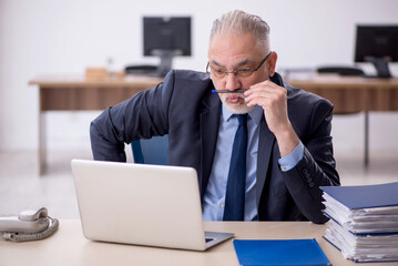 Old male employee working in the office