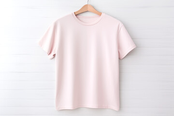 Light pink T-shirt with copy space on a white background, blank for print