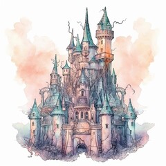 Spooky, Halloween, Pastel, Castle, Watercolor