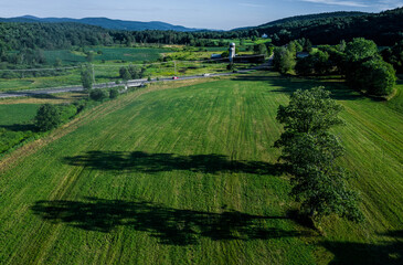 landscape with fields and hills
Aerial view of New York farmland 