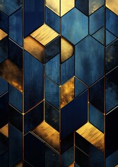 blue black gold hexagon abstract geometric presentation - obrazy, fototapety, plakaty