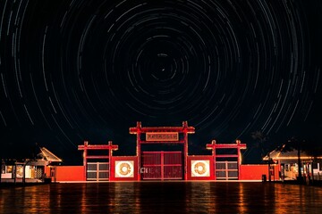 Yin Ruins in the night with a Startrail effect, Yinxu, China - obrazy, fototapety, plakaty