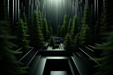 Green spruce at night on a futuristic background.