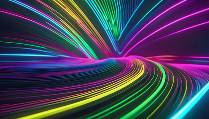 3D rendering, abstract neon background with chaotic lines