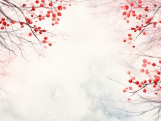 Rowan twigs. Christmas watercolor illustration. Card background frame.