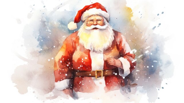 Santa Claus. Christmas watercolor illustration. Card background frame.