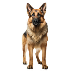 German shepherd dog, full body displayed, stands alert on a transparent background, showcasing its well-proportioned muscular frame. - obrazy, fototapety, plakaty