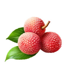 Whole lychee fruit, fresh and juicy, with a distinct bumpy red skin, displayed isolated on a clear background.