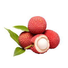 Lychee, textured pink-red rind & translucent flesh, whole fruit depiction, on a seamless clear backdrop.