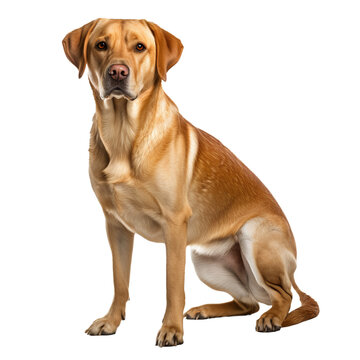 A full-body image of a Labrador Retriever dog standing alert with a friendly demeanor, displayed on a clear transparent background.