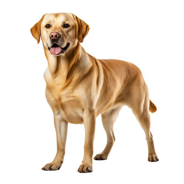 A full-body image of a Labrador retriever, standing alert, depicted on a transparent background for easy overlay.