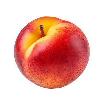 Full-bodied, ripe nectarine fruit with a smooth texture and vibrant color, displayed on a clear, transparent background.