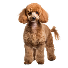 Full-body poodle dog illustration, standing pose, detailed fur texture, isolated on a transparent background for versatile use. - obrazy, fototapety, plakaty
