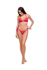 Fototapeta premium Young woman in stylish bikini isolated on white