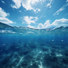 A deep blue ocean with a white cloud floating on it. AI generative