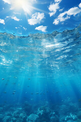 Obraz premium A deep blue ocean with a white cloud floating on it. AI generative