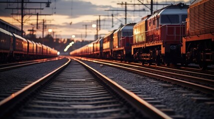 Fototapeta na wymiar Track railroad train rail travel station railway transportation speed locomotive platform