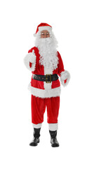 Man in Santa Claus costume posing on white background